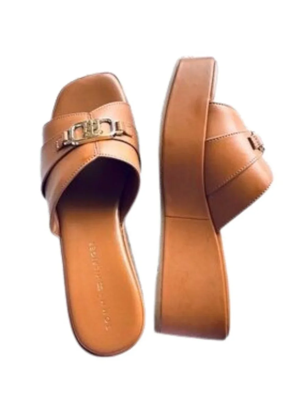 Tommy Hilfiger Platform Slide Comfort  Wedge Heel Warm Tan Sandals Size 8.5 NOWB